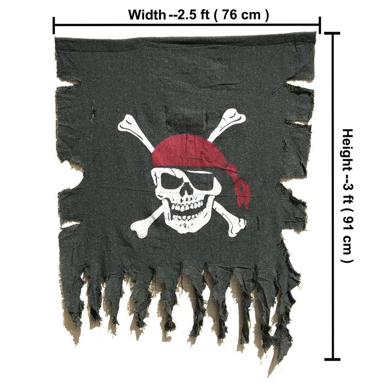 LANGXUN 2pcs Large Size 3ft x 2.5ft Retro and Weathered linen Pirate Flag for Halloween Decorations, Pirate Party, Kids Room DÃ©cor (Black-1pcs) - Image 5